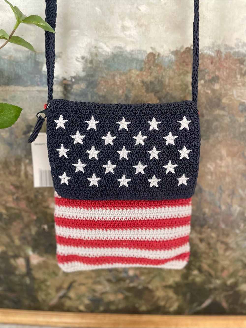 Crochet American Flag Flap Purse Bag Crossbody USA Patriotic 4th of July MAGA - Picture 2 of 8